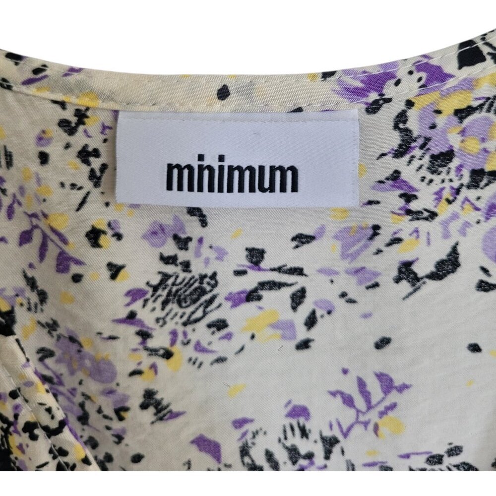 Minimum Floral Long Sleeve Mini Dress Cream Purple V Neck Relaxed Fit Viscose - Picture 7 of 12